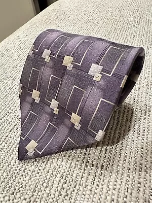 Van Heusen 100% Silk Neck Tie Purple Silver & Tan Imported Retro 4” • $9.74