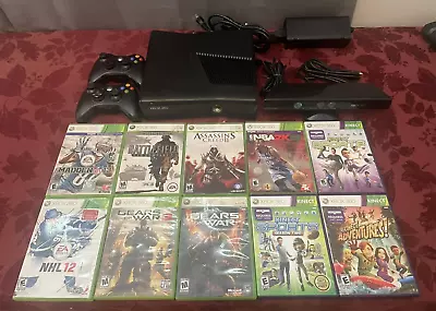 Microsoft Xbox 360 S 250GB Model 1439 Console 2 Controllers Kinect & 10 Games! • $99.99