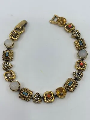Vintage Signed Goldette NY Multiple Gemstones Slide Charm Bracelet • $75