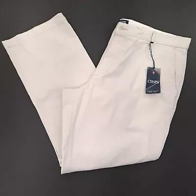 CHAPS Men's Chino Pants Classic Straight Flat Front Cotton Stone Ivory Sz 40x32 • $22