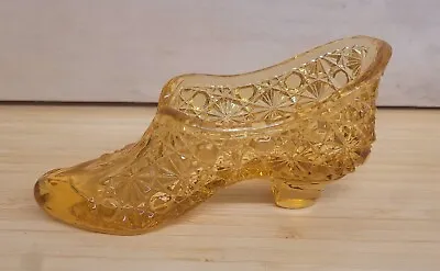$9 • Buy Vintage Amber Fenton Daisy And Button Bow Glass Shoe Slipper Boot