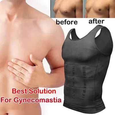 Gynecomastia Compression Shirts For Men White Tank Tops Men Slimming Body Shaper • £14.99