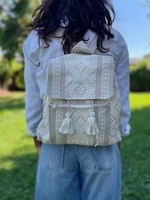 Hand Woven Mexican Backpack Gray • $49