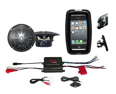 New Pyle Bike Offroad Marine Black IPod Input Amplifier 2 Speakers Phone Case • $90.99