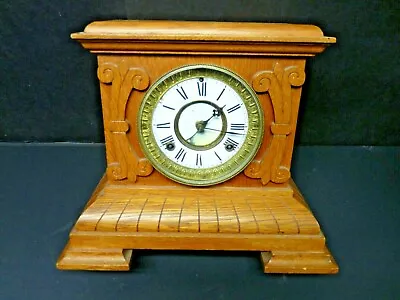 Waterbury Oak Mantle Clock 'Johnson' 1900 • $210.76