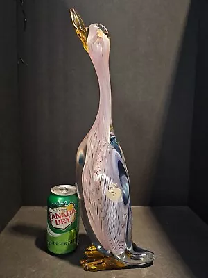 XL - 17 1/2  Latticino Murano Duck With Partial Florentine Label - Excellent! • $229