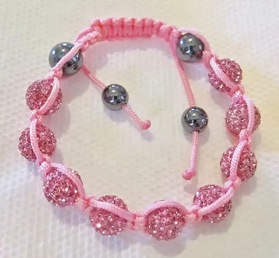  Pink Disco Ball Bracelet~Made With Swarovski Crystals~Adjustable Macramé • $26.85