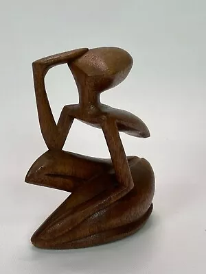 Abstract Wood Carving Yogi Deep Thought Sculpture Hand Craft Decor Display Gift • $14