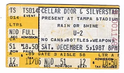 U2 Buckwheat Zydeco Los Lobos 12/5/87 Tampa Stadium Rare Ticket Stub Bono • £38