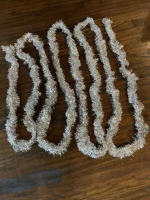 Vintage Retro Silver Tinsel Foil Christmas Tree Garland Decor 20’ Long/ 2” Wide • $13.78