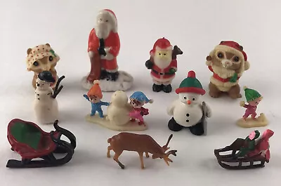 Christmas Miniature Figure Decoration Lot Of 11 Plastic Ceramic Santa Bunny Deer • $13.98