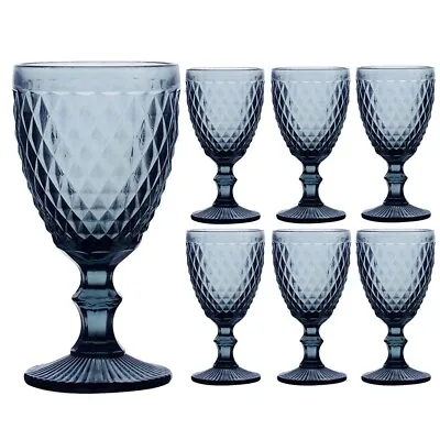 BOX OF 6 - SIDARI BLUE Vintage RED WINE GLASSES 6pc Coloured Glassware 350ml • £29.99