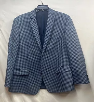 Michael Kors Mens Blue Check Sport Coat Blazer Jacket 48R Two Button Long Sleeve • $60