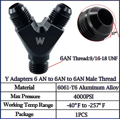 Black 6AN 6AN Y Block Flare Fuel Line Hose Fitting Junction Coupler 6 AN To AN 6 • $12.99