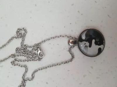 Ying & Yang Cat Necklace Pendant On Silver Coloured Chain  • £5.49