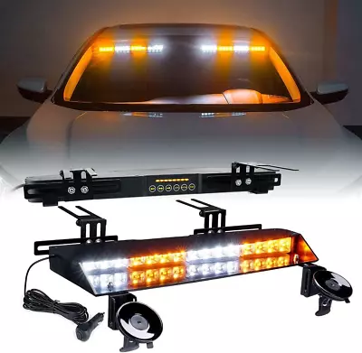 White Amber LED Visor Strobe Dual Light Bar Interior Windshield Sunvisor Safety • $125.99