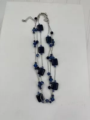 Lia Sophia COBALT Necklace 3 Silver Strand Blue Glass Cat's Eye Beads 16-19  • $12.75