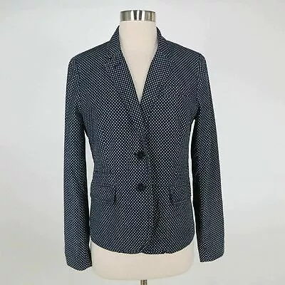 J.CREW Schoolboy Blazer Jacket Womens 6 Indigo Blue Denim Polka Dot Casual Work • $59.90