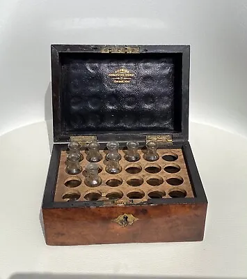 £29.99 • Buy Victorian Homeopathic Chemist Box +glass Medicine Bottles Burr Walnut