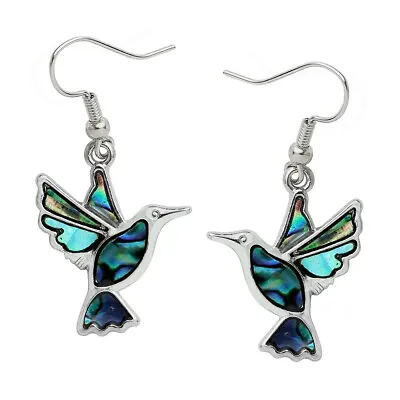 Hummingbird Earrings Abalone Shell Drop Dangle Bird SILVER • $12.99