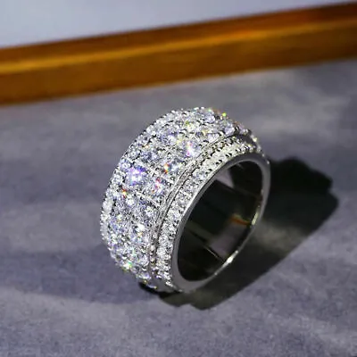 Full Eternity Engagement Men's Gift Ring 14K White Gold 4.89Ct Simulated Diamond • $312.94