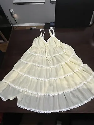 Schrank Yellow Nightgown Sleepwear Dress Lace Ruffles Cute Vintage S • $24