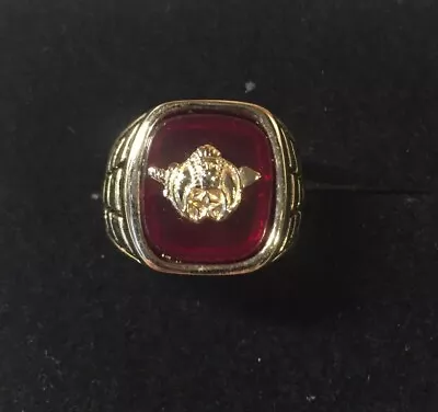 Vintage 18K HGE Gold Plated Shriner Red Mens Ring Size 11 NOS • $60