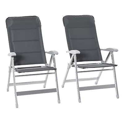 Outsunny Set Of 2 Padded Deck Chair Garden Seats Adjustable Back W/ Armrest Grey • £109.99