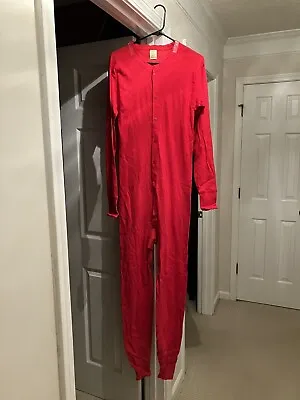 Vintage Large Men’s Red Union Suit - One Piece Long Johns With Back Flap  Cotton • $35