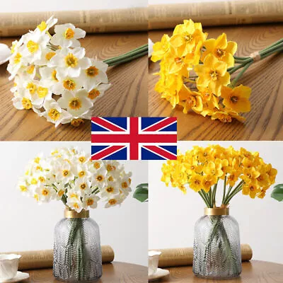 6pcs/Bunch Artificial Plant Narcissus Daffodil Fake Flowers Bouquet Spring UK • £5.40