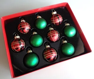 Martha Stewart Red Green Tartan Plaid Gold Ball Christmas Ornaments Set Of 10 • $14.95