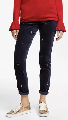 £10 • Buy Boden THE SOHO SKINNY JEANS Navy Velvet With Embroidered Birds Size 12R RRP £60