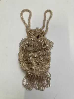 Antique Purse Art Deco Drawstring Purse 1920s Beaded Crochet Beige VTG • $23.97