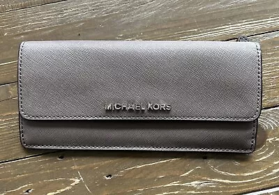 Michael Kors Jet Set Travel Flat Saffiano Leather Wallet Envelope In Taupe Gray • $30