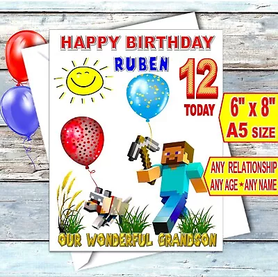 Personalised Birthday Card Minecraft Game Xbox Grandson Son Daughter Nephew Boy • £4.25