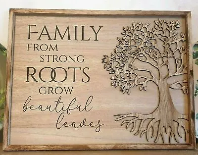 Tree Of Life Wooden Plaque Family From Strong Roots Wooden Wall Art 40x 30cm • £11.69