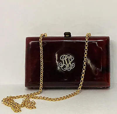 Lucite Faux Tortoiseshell Purse Vintage Plastic Gold Chain Clasp Mid Century • $35