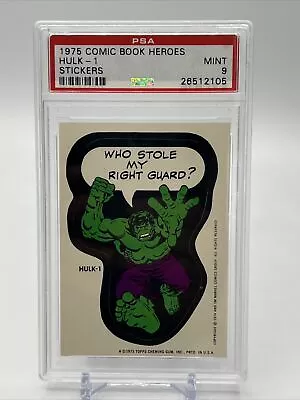 HULK 1975 Sticker Card Marvel Comic Book Heroes Topps Graded MINT Rare PSA 9 • $47