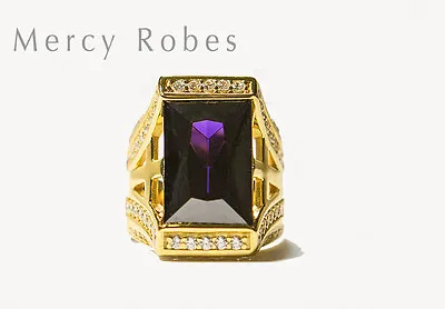 $197.99 • Buy Mens Clergy Bishop Ring (Subs684G-P) Purple Stone, Yellow Gold Plating, Sterling