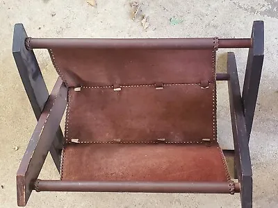 Mid-century BROWN 60's-70's Magazine Newspaper Rack Holder LEATHER SLING ONLY! • $50