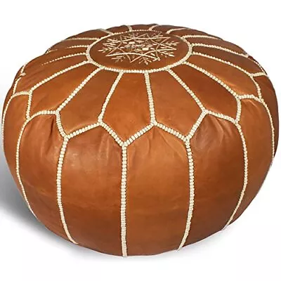 Comfortable Leather Ottoman Pouf - Handmade Unstuffed Moroccan Pouf Cover Brown • $82.84