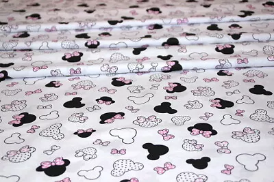  100% Cotton White Black Pink Mickey Mouse Disney  Fat Quarter 50x80cm Fabric • £3.80