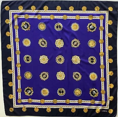 §§ A Blue & Gold Nautical Medallion 34 Inch Square Vintage Scarf By Eastex • £11.99