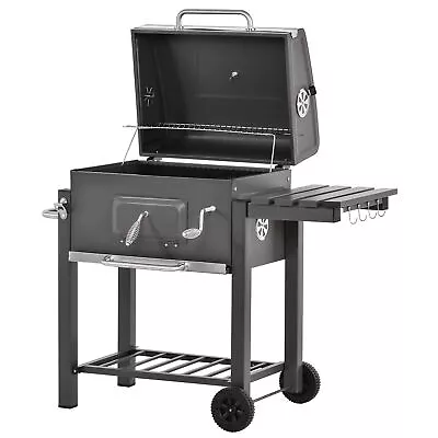 Outsunny Charcoal Grill BBQ Trolley Wheels Shelf Side Thermometer Steel Black • £139.99