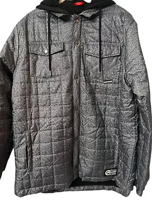 Ecko Unlimited Jacket Mens XL Coat Fur Black Silver Quilted Zipper Pockets Hood • $42.88