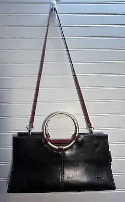 Vintage Vera Pelle Black Leather Convertible Purse - Metal Handle Leather Strap • $35