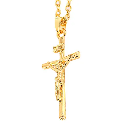 Men Women Cross Pendant Crucifix Jesus Christian Chain Necklace Silver • £5.51