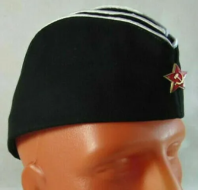 £14.50 • Buy Soviet Russian Navy Black Pilotka Cap Hat USSR Red Star Badge 58cm M-L New