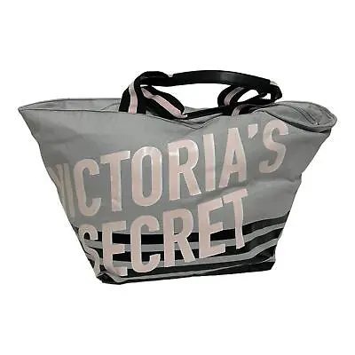 Victoria's Secret Getaway Weekend Zip Tote Canvas Shoulder Bag Gray Beach Travel • $9.98