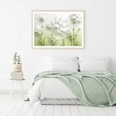 Green & White Flowers 3D Design Print Premium Poster High Quality Choose Sizes • $12.90